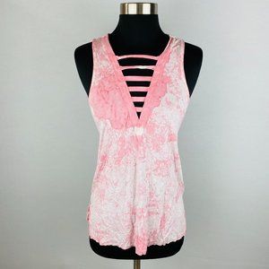 American Eagle Womens XS Sleeveless Boho Pink Splatter Print Strappy V-Neck Top